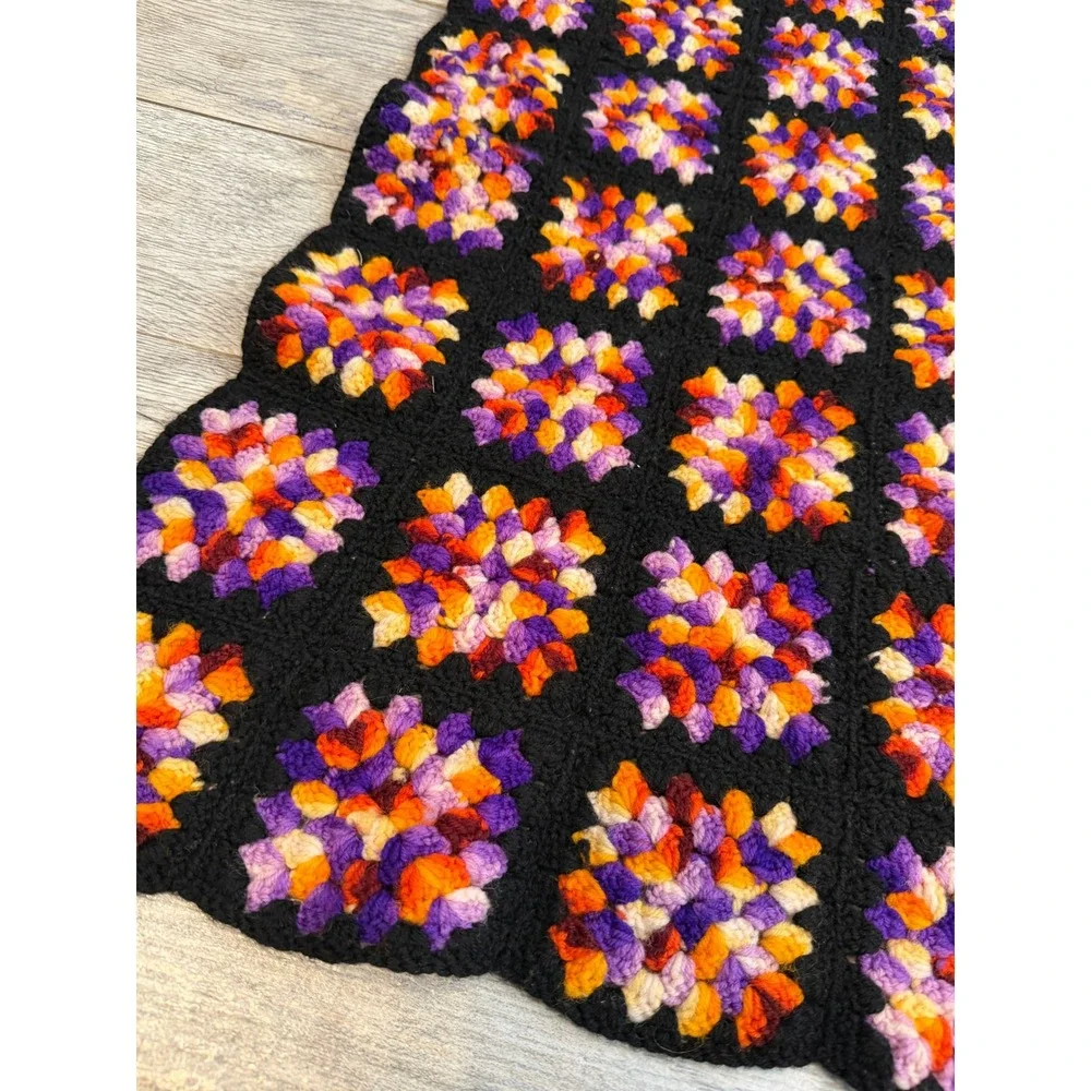 Crochet Granny Square Blanket Halloween Holiday Afghan Throw Handmade Vintage